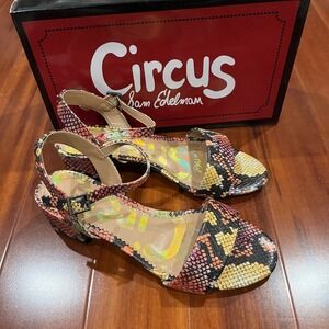 Animal Print Sandal Circus by Sam Edelman Ibis Multi Snakeskin Block Heel Shoe 6